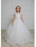 Cap Sleeves Beaded Ivory Lace Tulle Flower Girl Dress